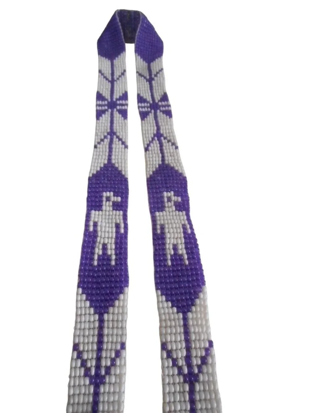 Vintage Handmade Native American Necklace Seed Bead 19" Purple white tassels - Picture 2 of 5